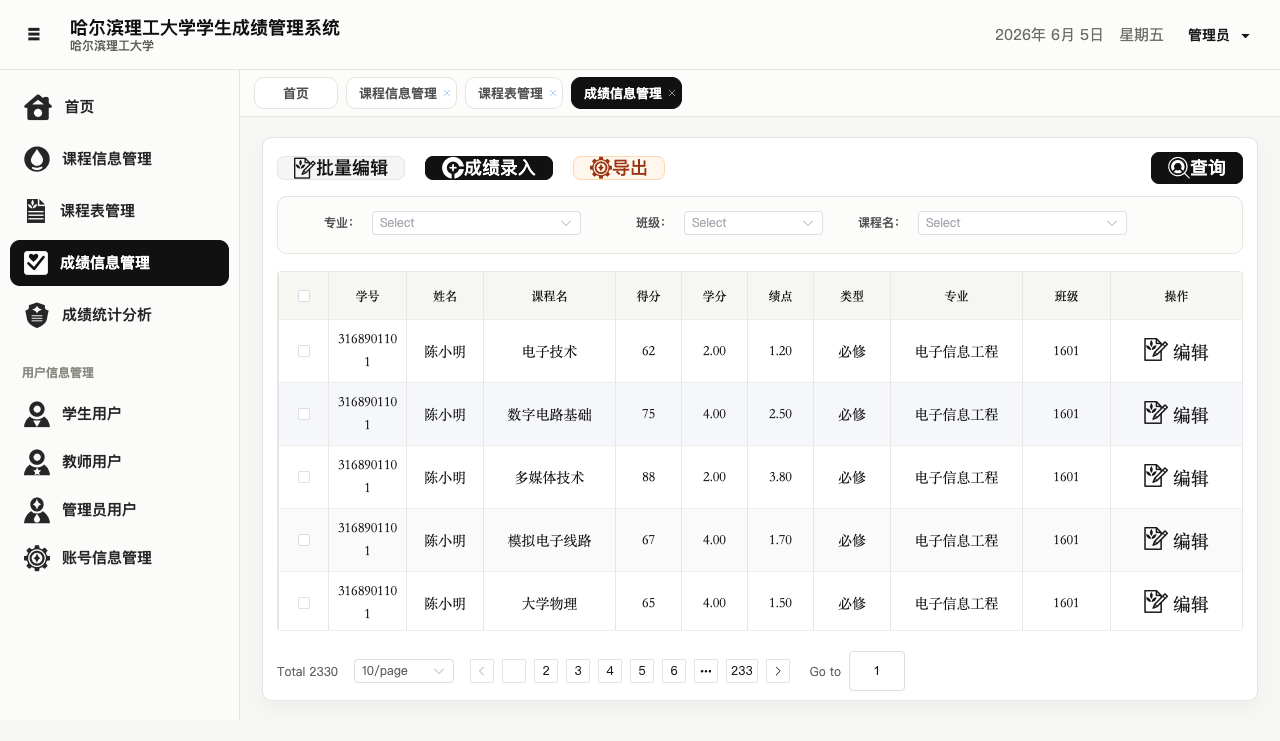 学生成绩管理系统成绩信息管理