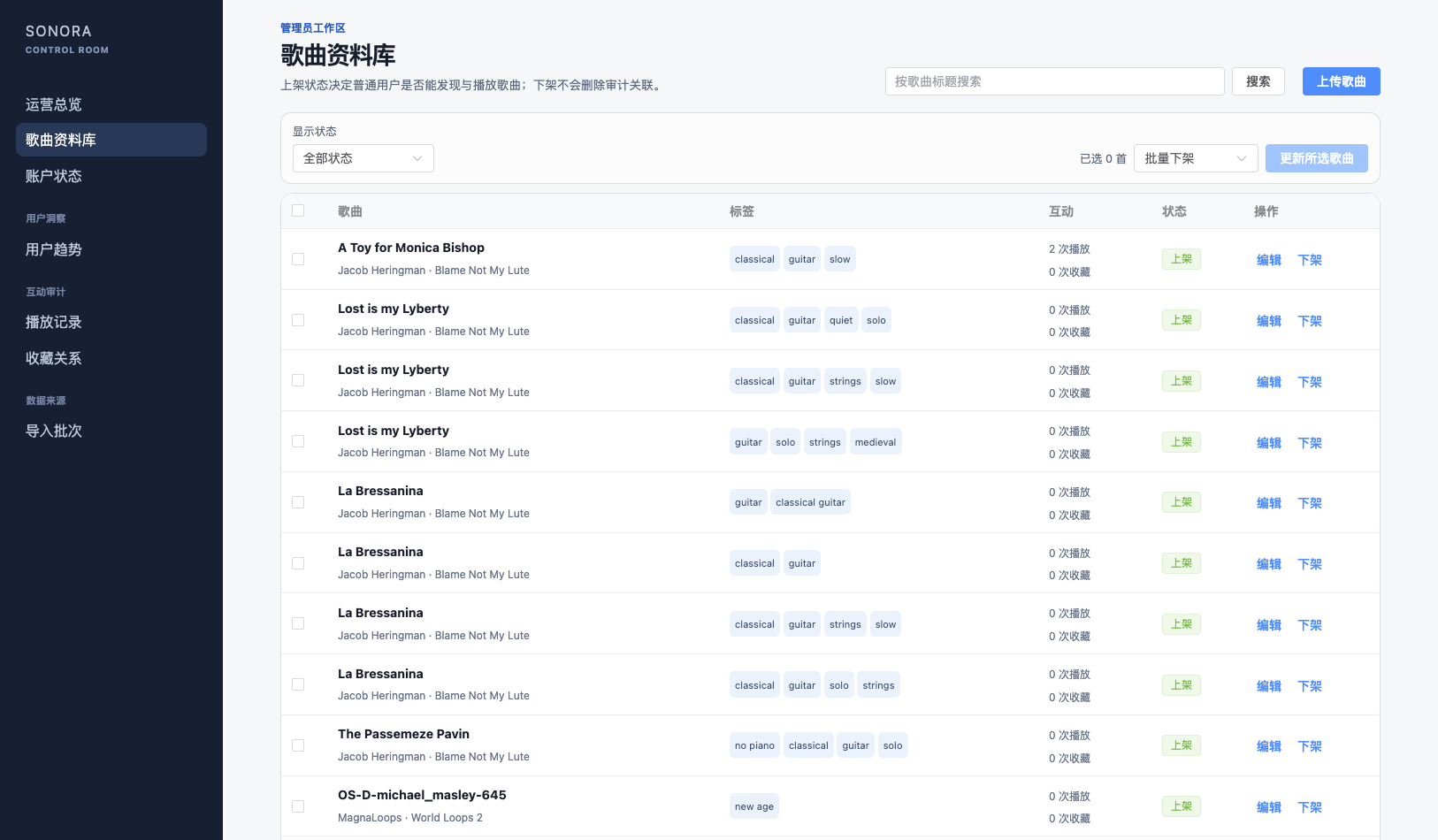 管理员后台-歌曲资料库
