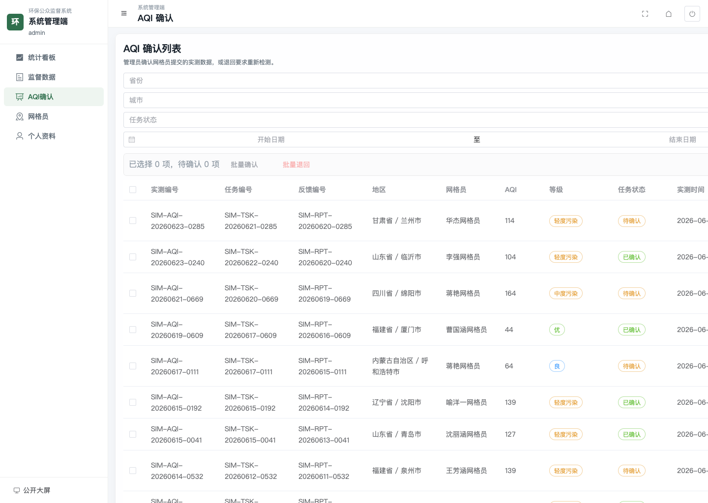 管理员AQI确认页